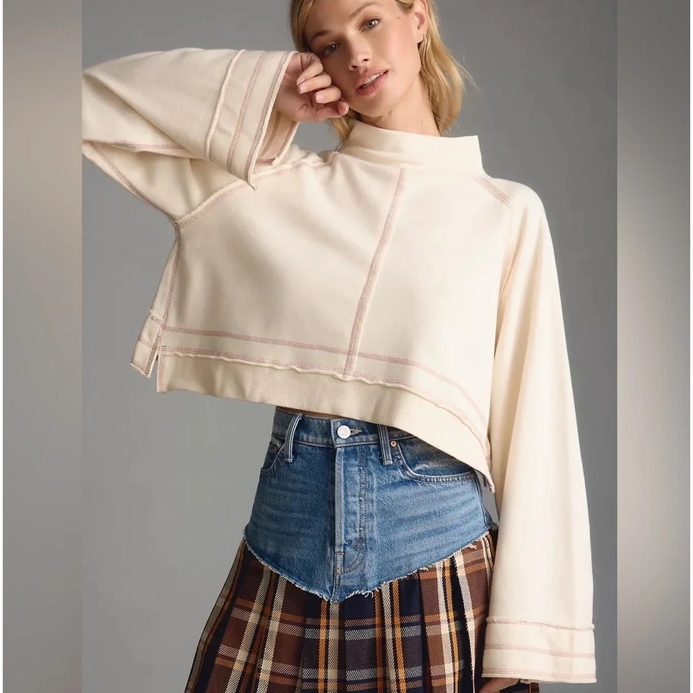 Daily Practice Anthropologie women XXS mock neck crop sweatshirt granola